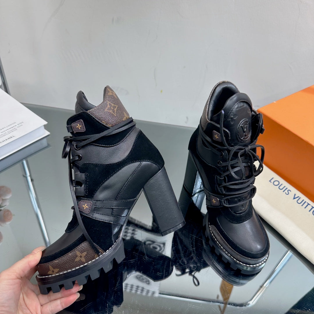 Louis Vuitton Star Trail Ankle Boot 90mm Black Cowhide Mix Suede