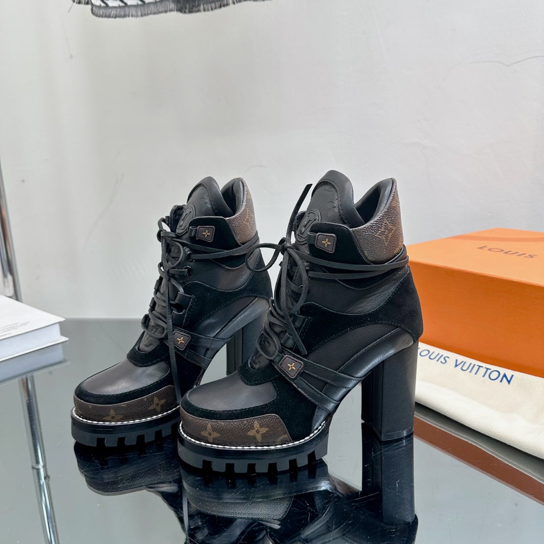 Louis Vuitton Star Trail Ankle Boot 90mm Black Cowhide Mix Suede