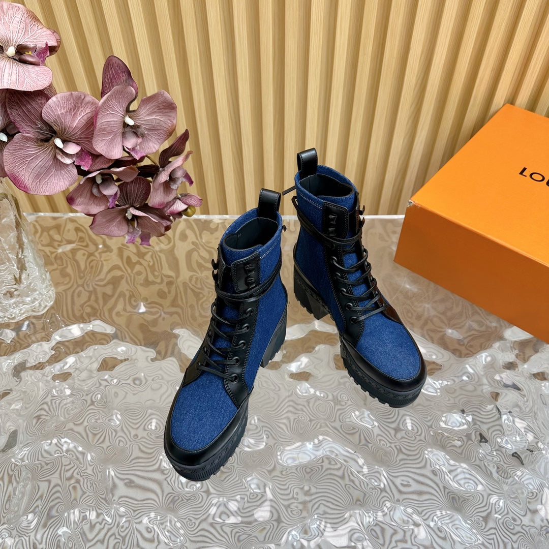 Louis Vuitton Laureate Platform Desert Boot 70mm Dark Blue Denim Fabric
