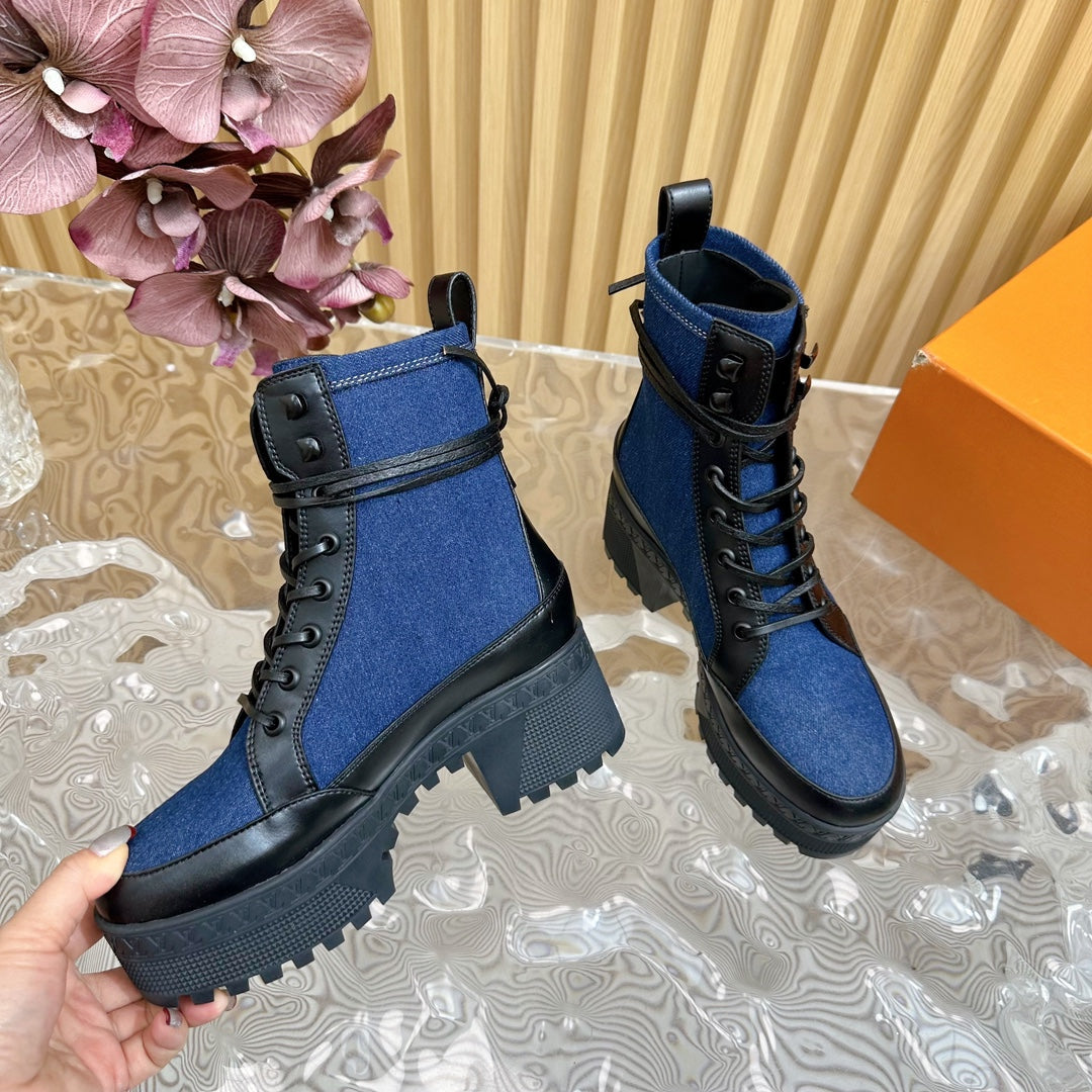 Louis Vuitton Laureate Platform Desert Boot 70mm Dark Blue Denim Fabric