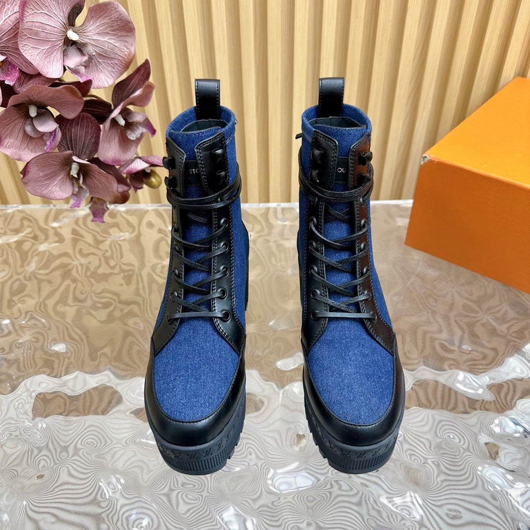 Louis Vuitton Laureate Platform Desert Boot 70mm Dark Blue Denim Fabric