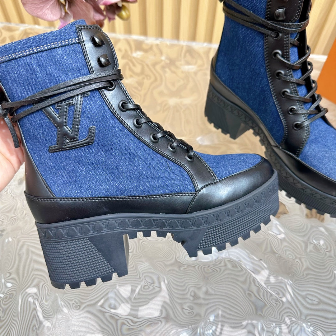 Louis Vuitton Laureate Platform Desert Boot 70mm Dark Blue Denim Fabric