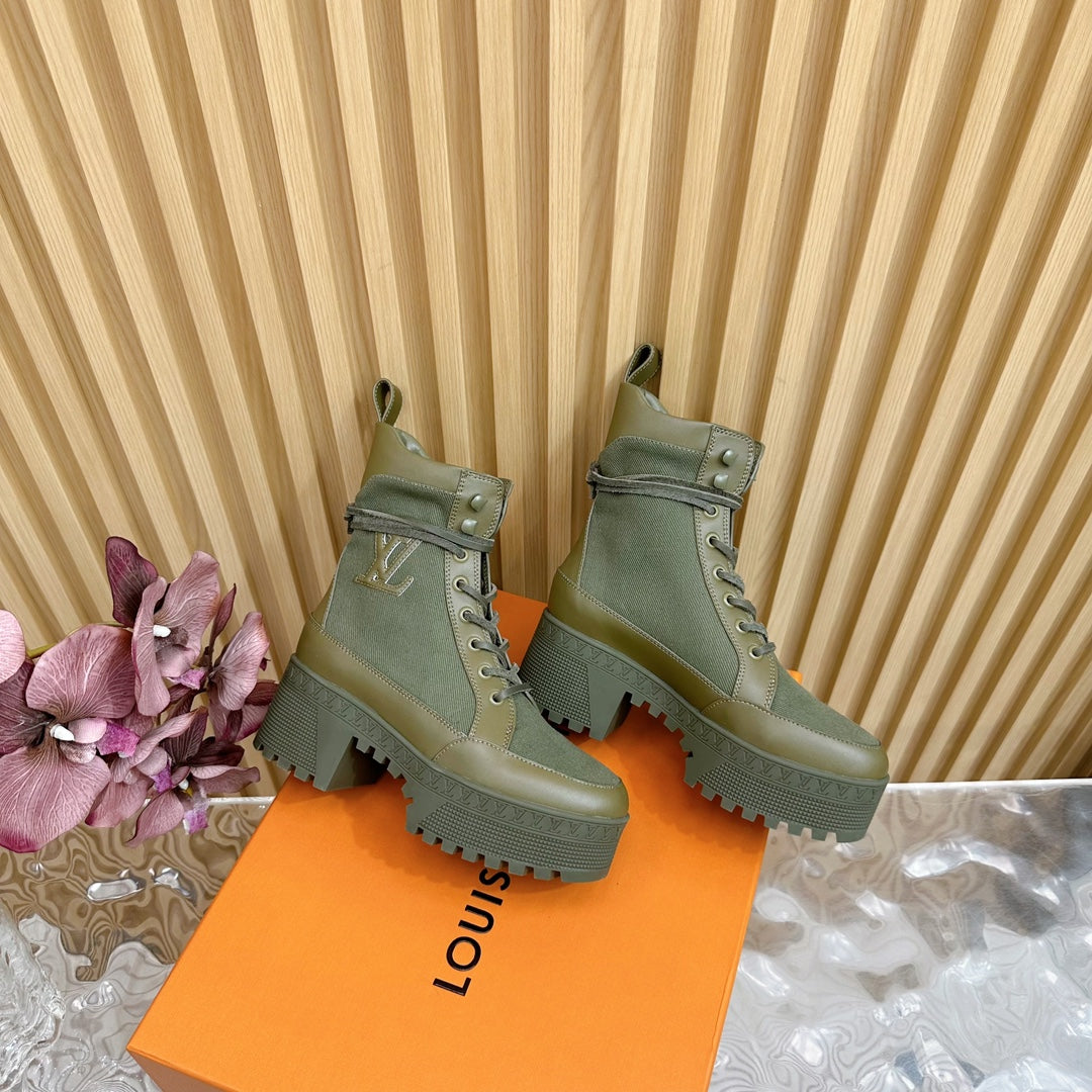 Louis Vuitton Laureate Platform Desert Boot 70mm Khaki Green Denim Fabric