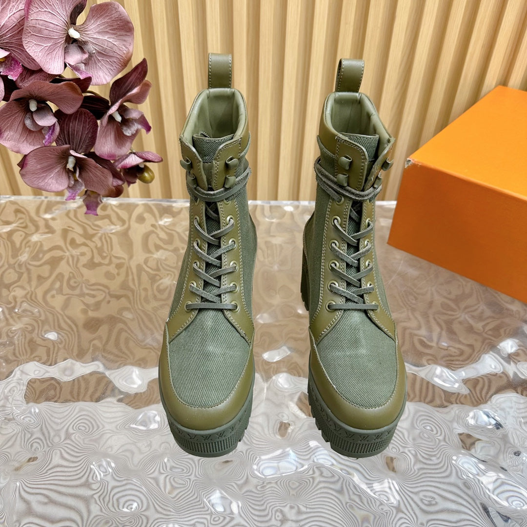 Louis Vuitton Laureate Platform Desert Boot 70mm Khaki Green Denim Fabric