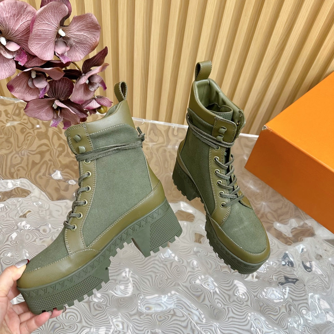 Louis Vuitton Laureate Platform Desert Boot 70mm Khaki Green Denim Fabric