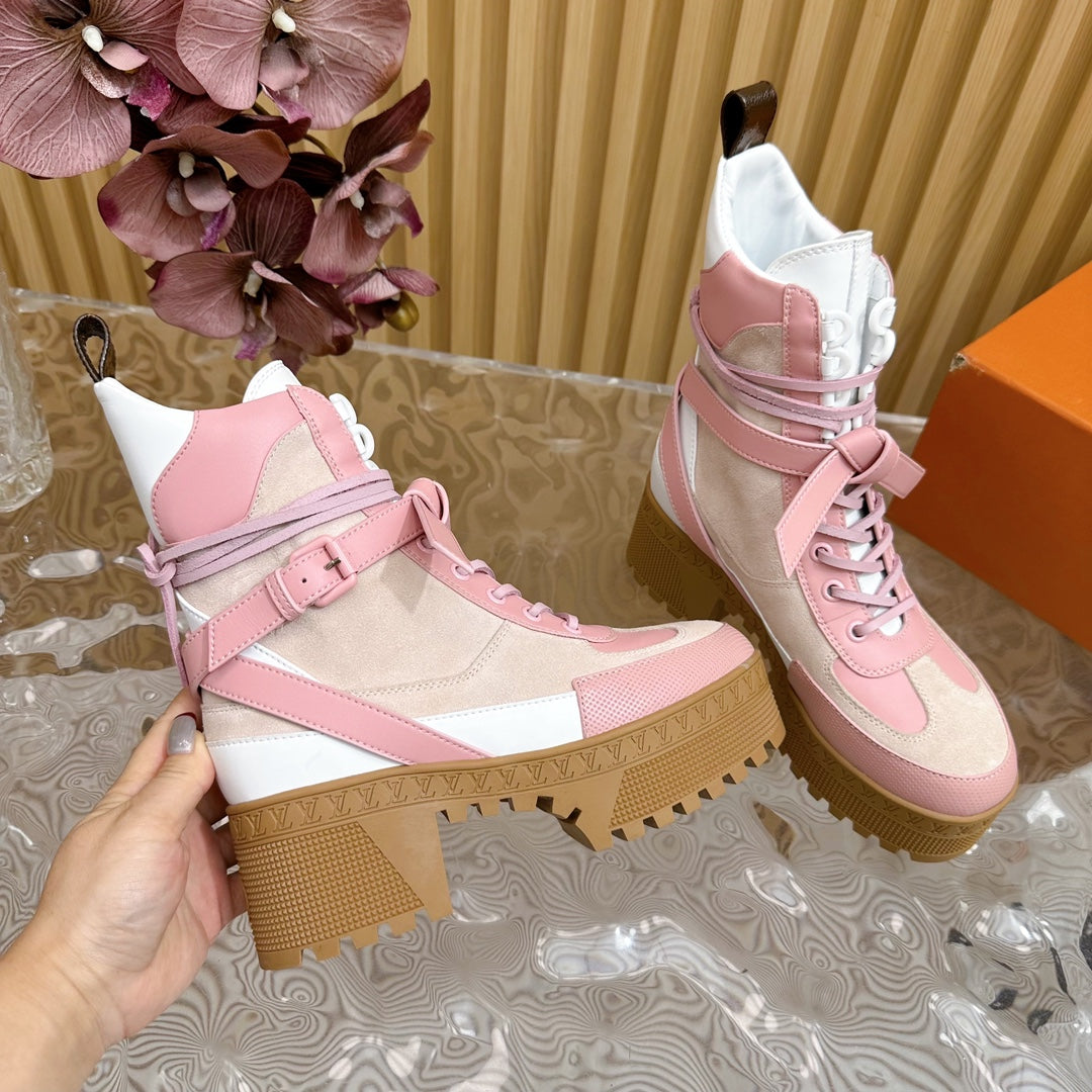 Louis Vuitton Laureate Platform Desert Boot 70mm Pink Mix Beige Suede