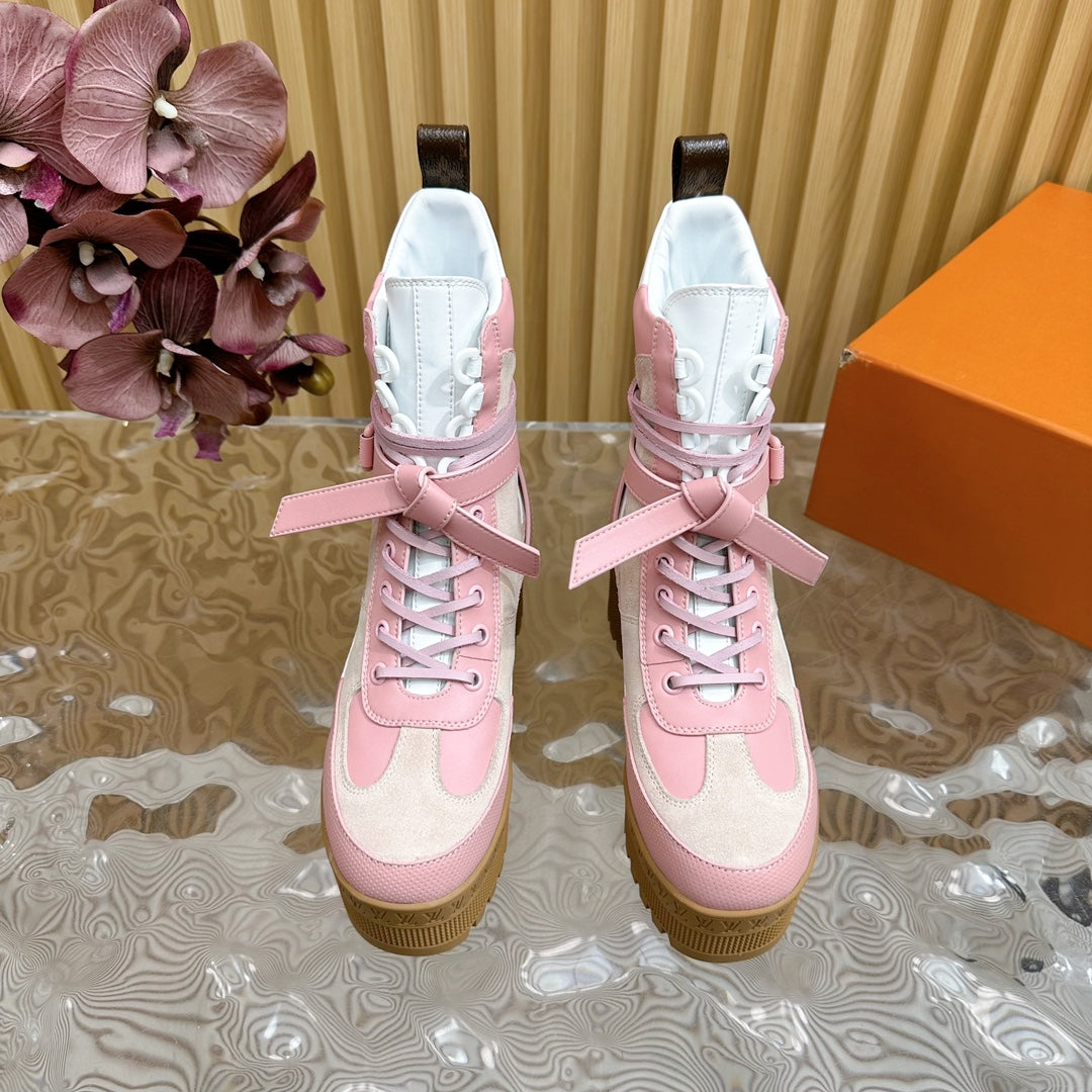 Louis Vuitton Laureate Platform Desert Boot 70mm Pink Mix Beige Suede