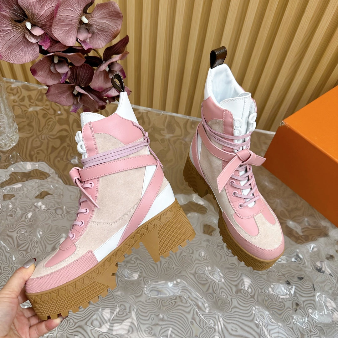 Louis Vuitton Laureate Platform Desert Boot 70mm Pink Mix Beige Suede