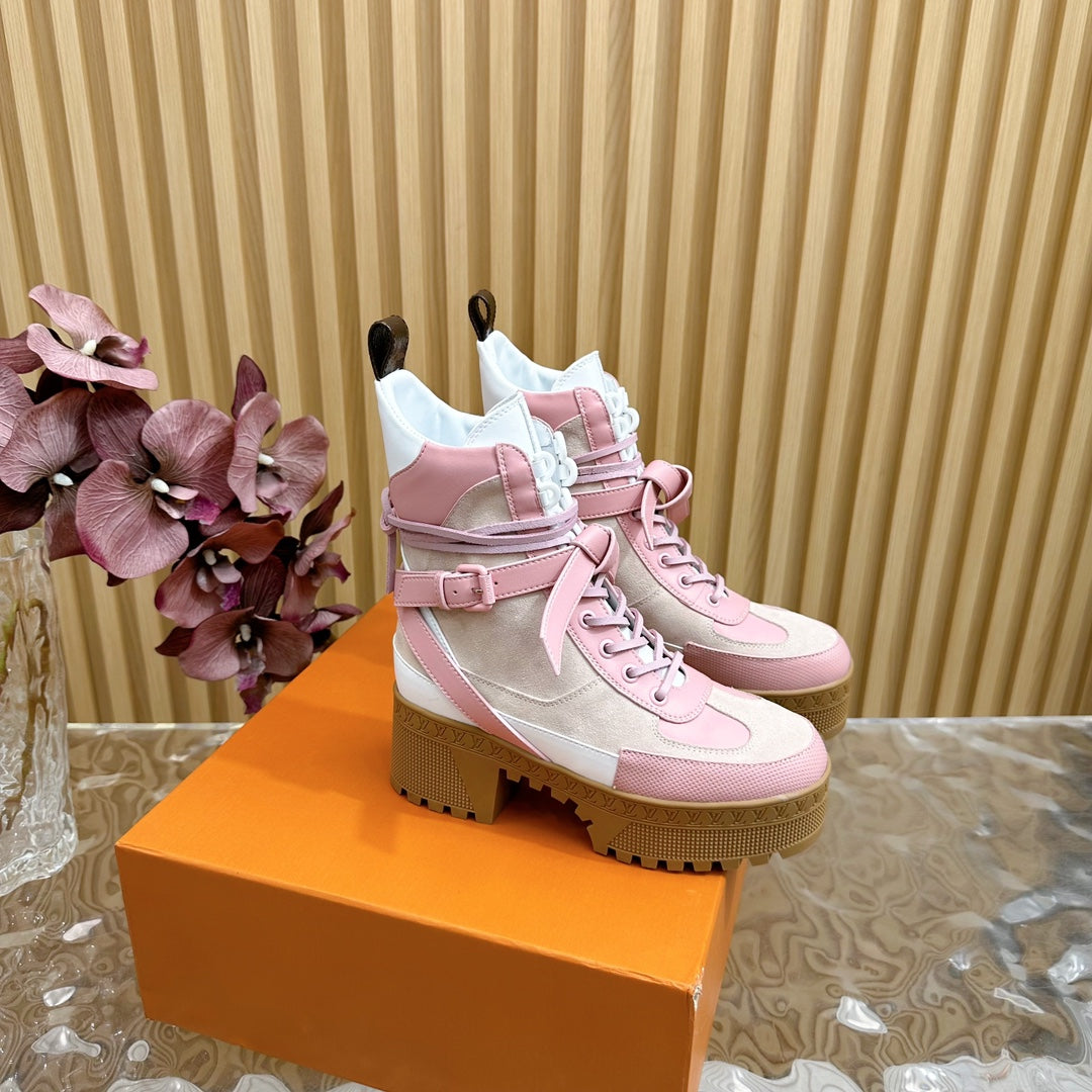 Louis Vuitton Laureate Platform Desert Boot 70mm Pink Mix Beige Suede