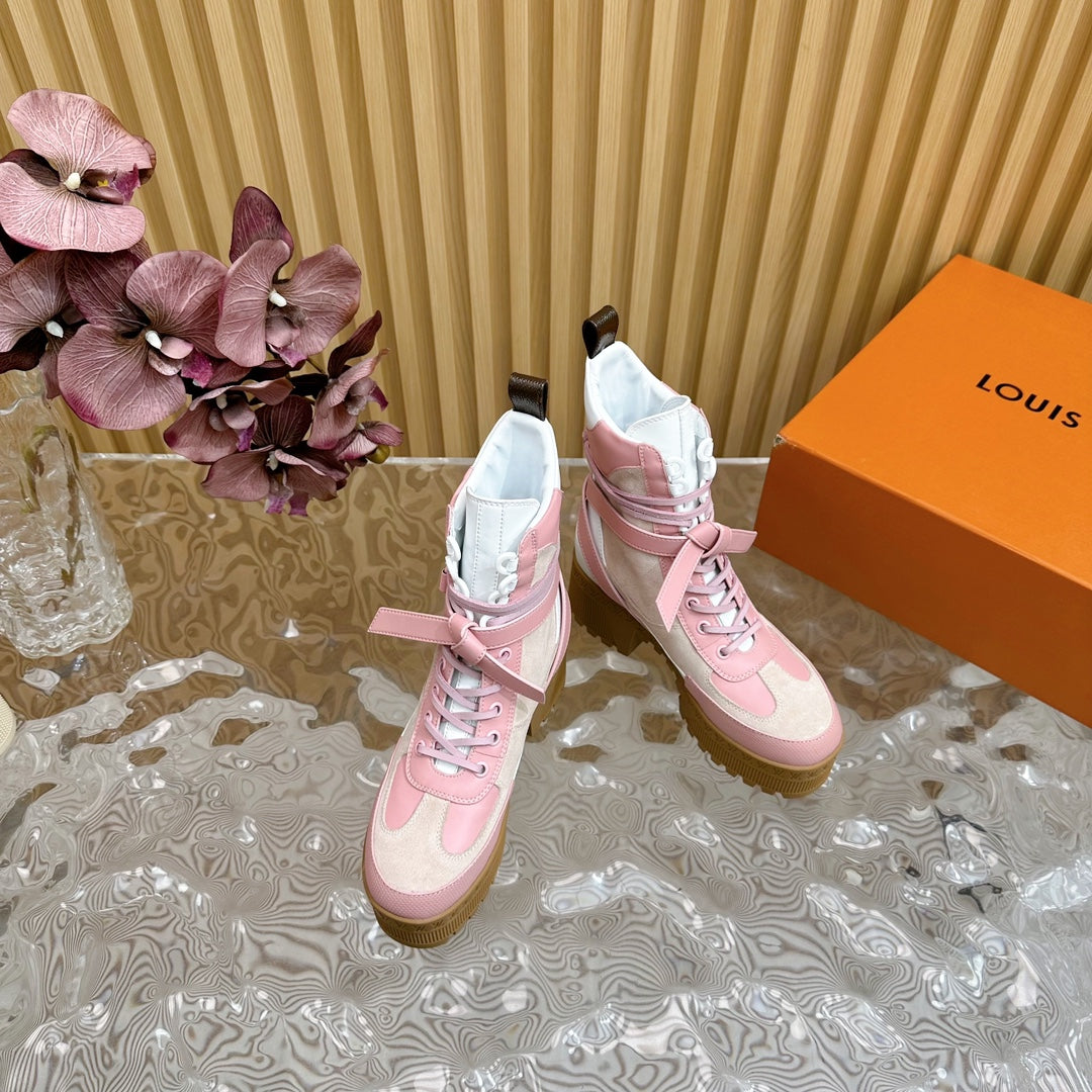 Louis Vuitton Laureate Platform Desert Boot 70mm Pink Mix Beige Suede