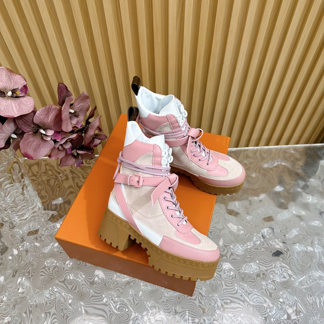 Louis Vuitton Laureate Platform Desert Boot 70mm Pink Mix Beige Suede