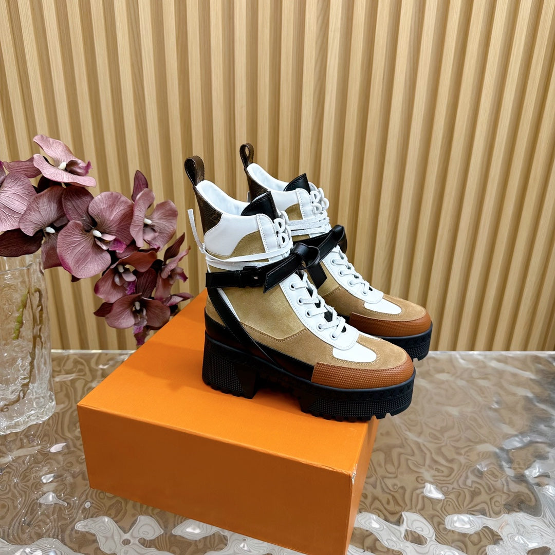 Louis Vuitton Laureate Platform Desert Boot 70mm Brown Yellow Suede