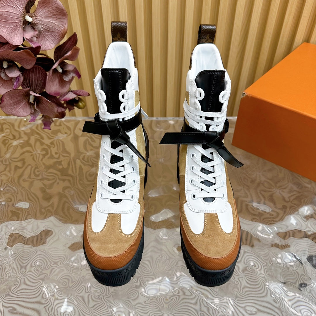 Louis Vuitton Laureate Platform Desert Boot 70mm Brown Yellow Suede
