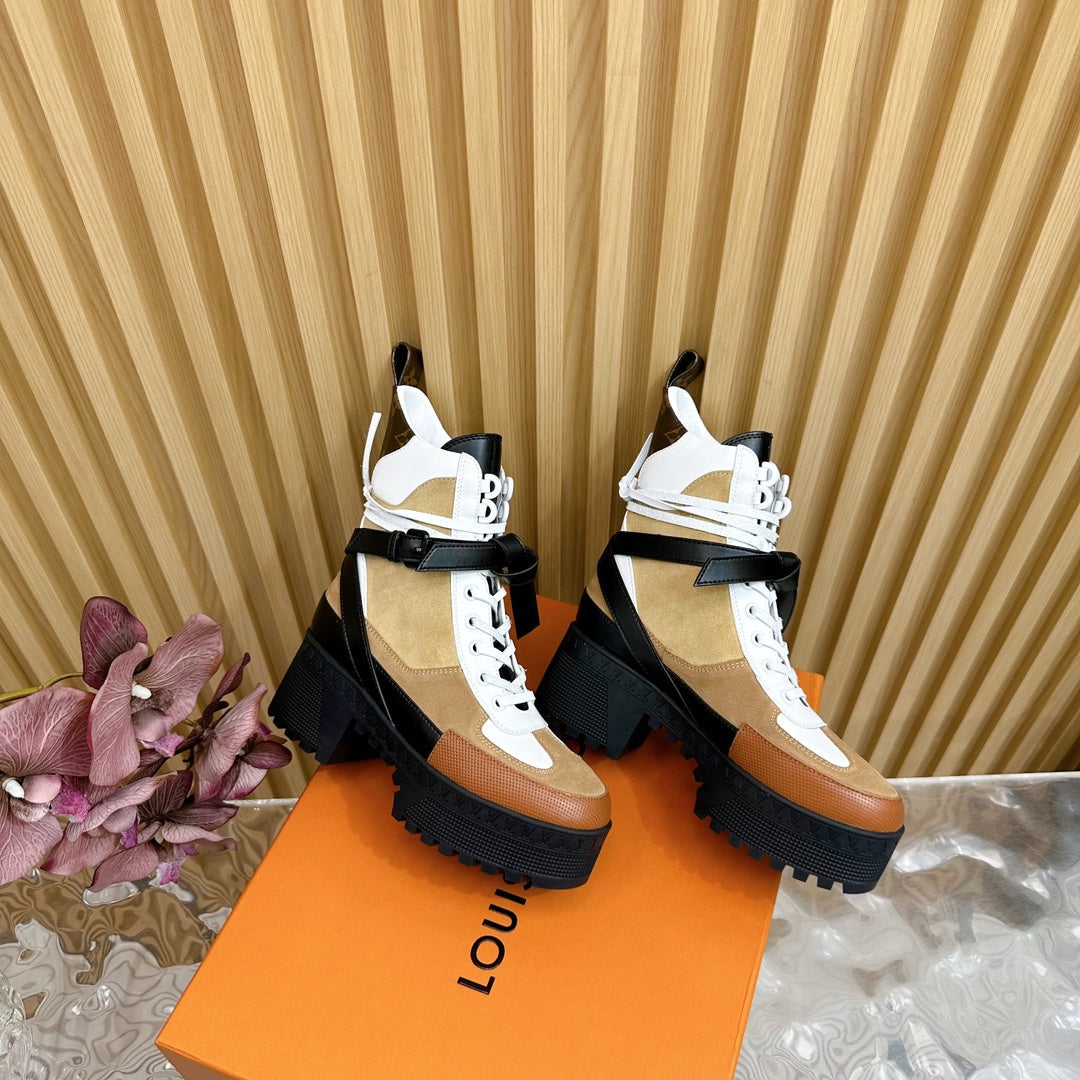 Louis Vuitton Laureate Platform Desert Boot 70mm Brown Yellow Suede