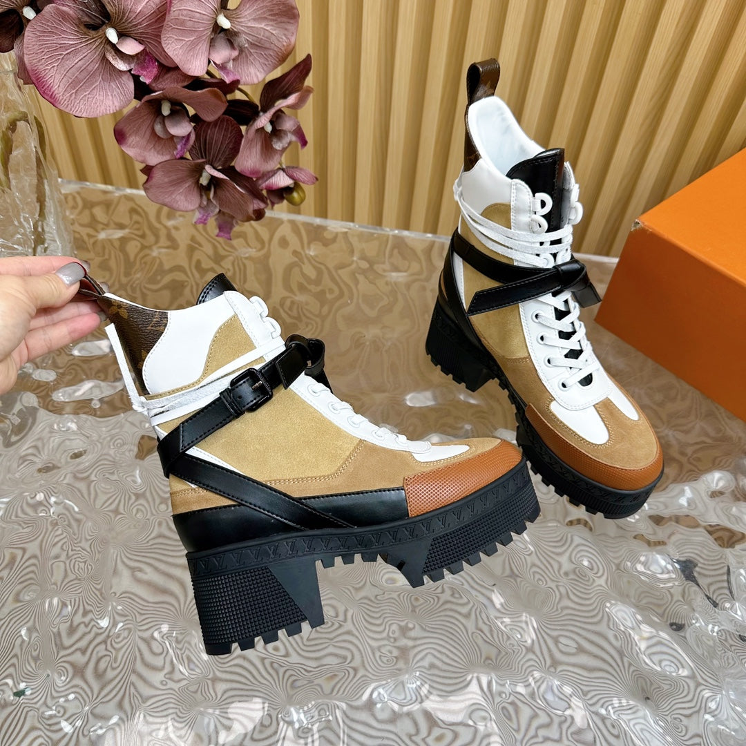 Louis Vuitton Laureate Platform Desert Boot 70mm Brown Yellow Suede