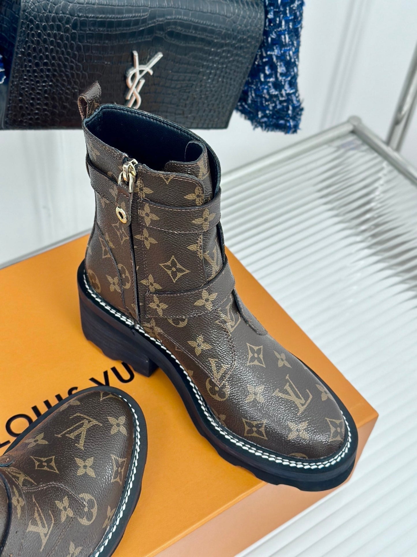 Louis Vuitton Beaubourg Ankle Boot 30mm Dark Brown Monogram Calfskin