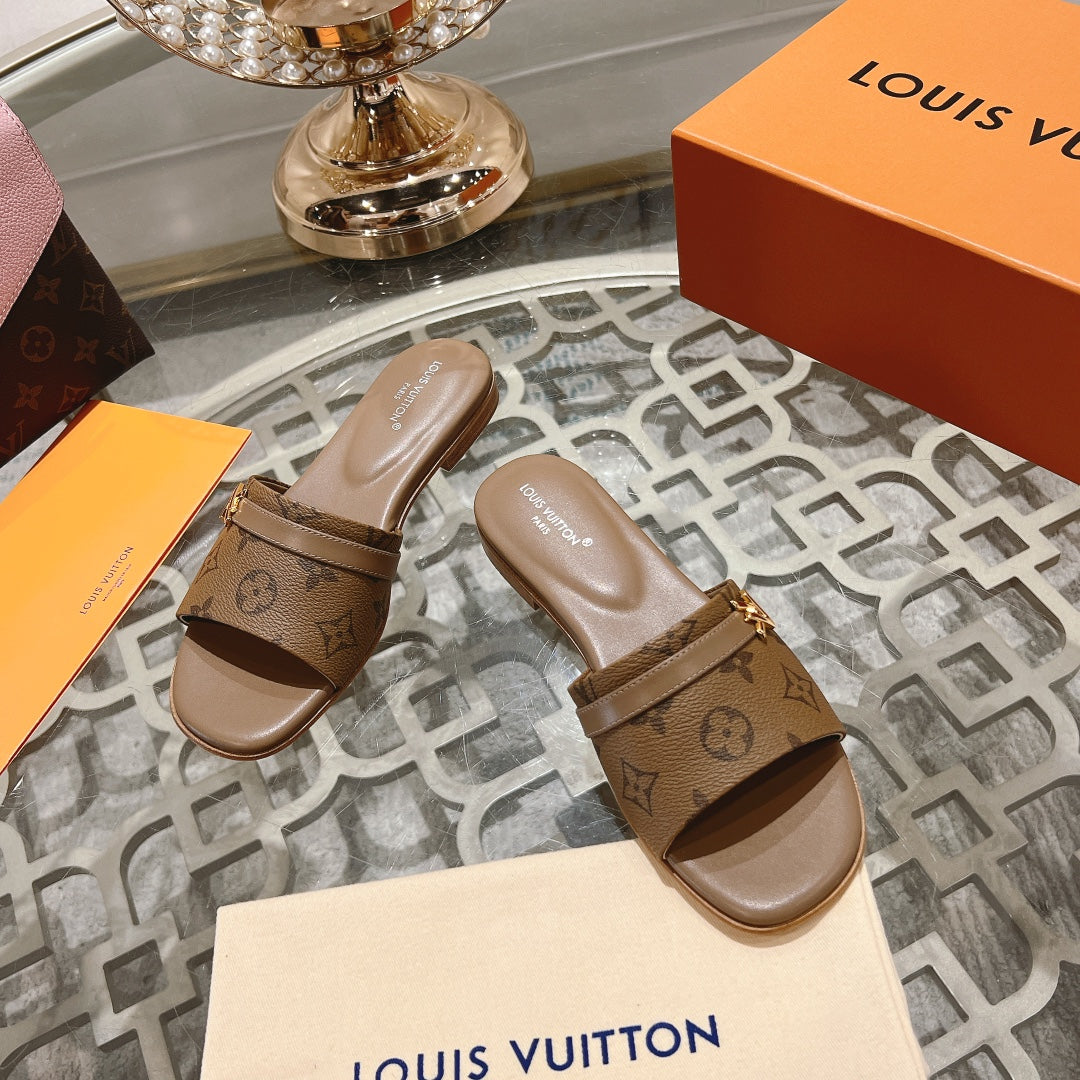 Louis Vuitton sandal isola flat mule brown monogram calfskin
