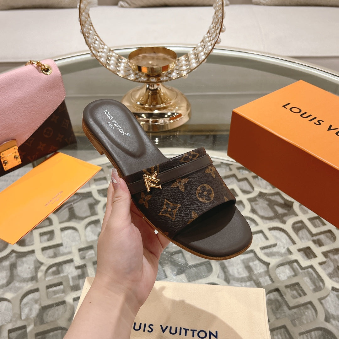 Louis Vuitton sandal isola flat mule dark brown monogram calfskin