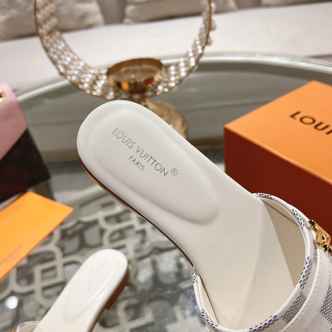 Louis Vuitton sandal isola flat mule white grey damier calfskin