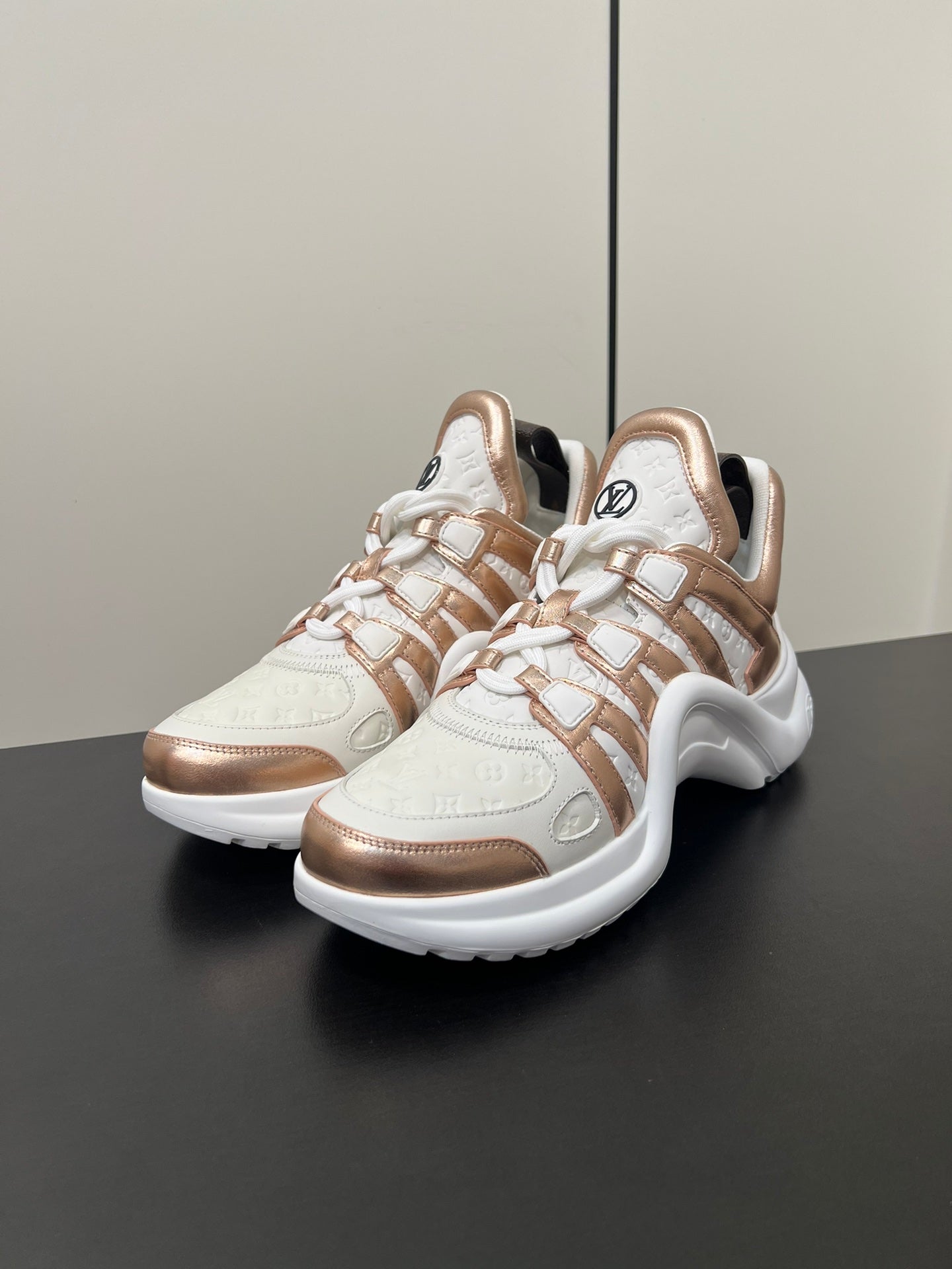 Louis Vuitton Archlight Sneaker 50mm White Mix Metallic Bronze Monogram Cowhide