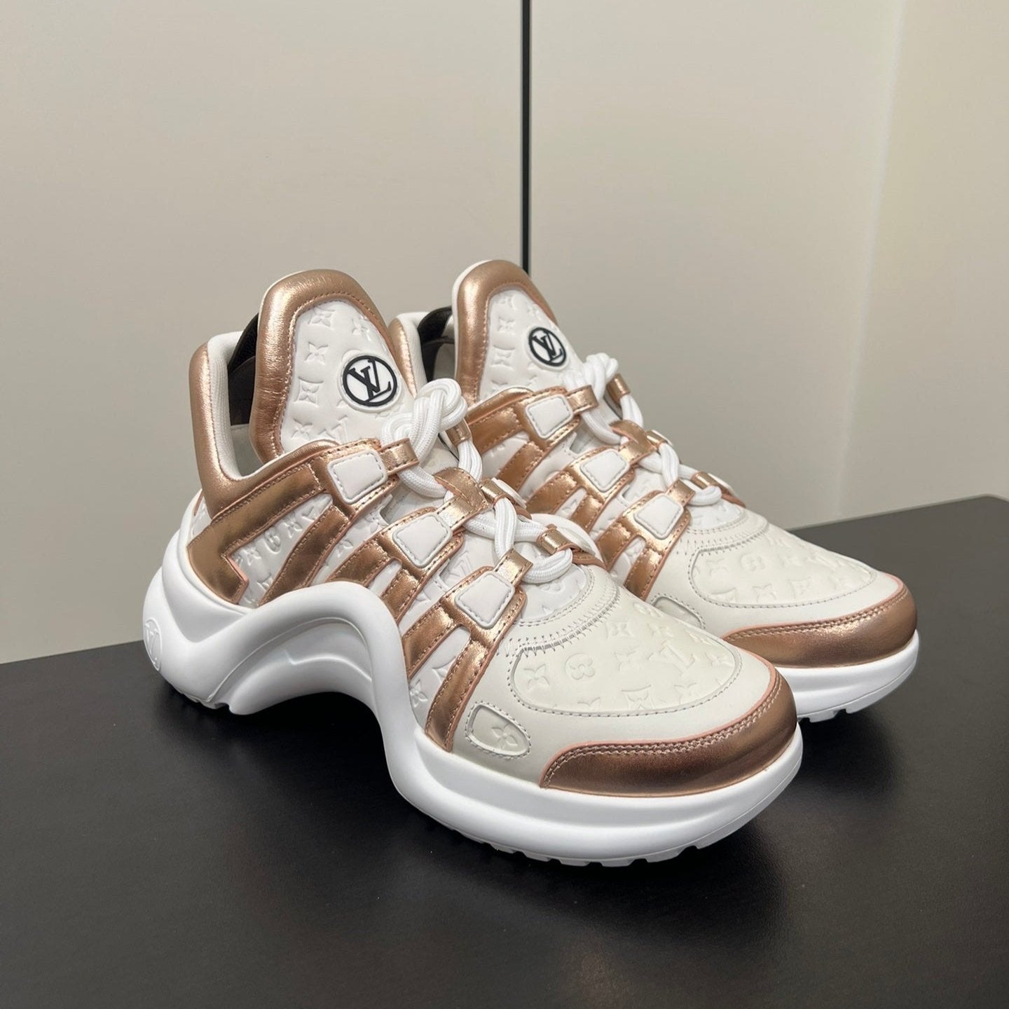 Louis Vuitton Archlight Sneaker 50mm White Mix Metallic Bronze Monogram Cowhide