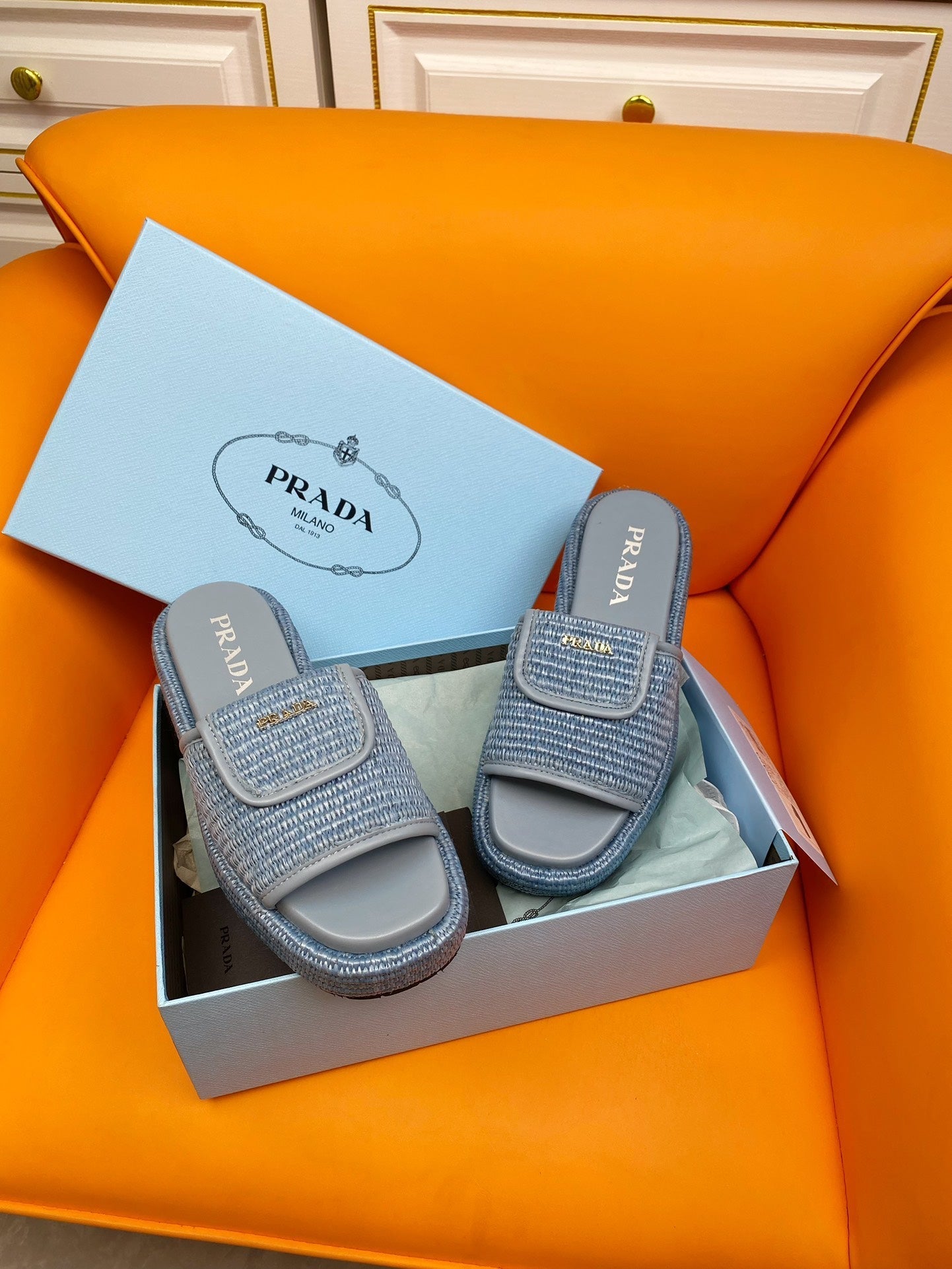 PRADA Crochet Mule 20 Baby Blue