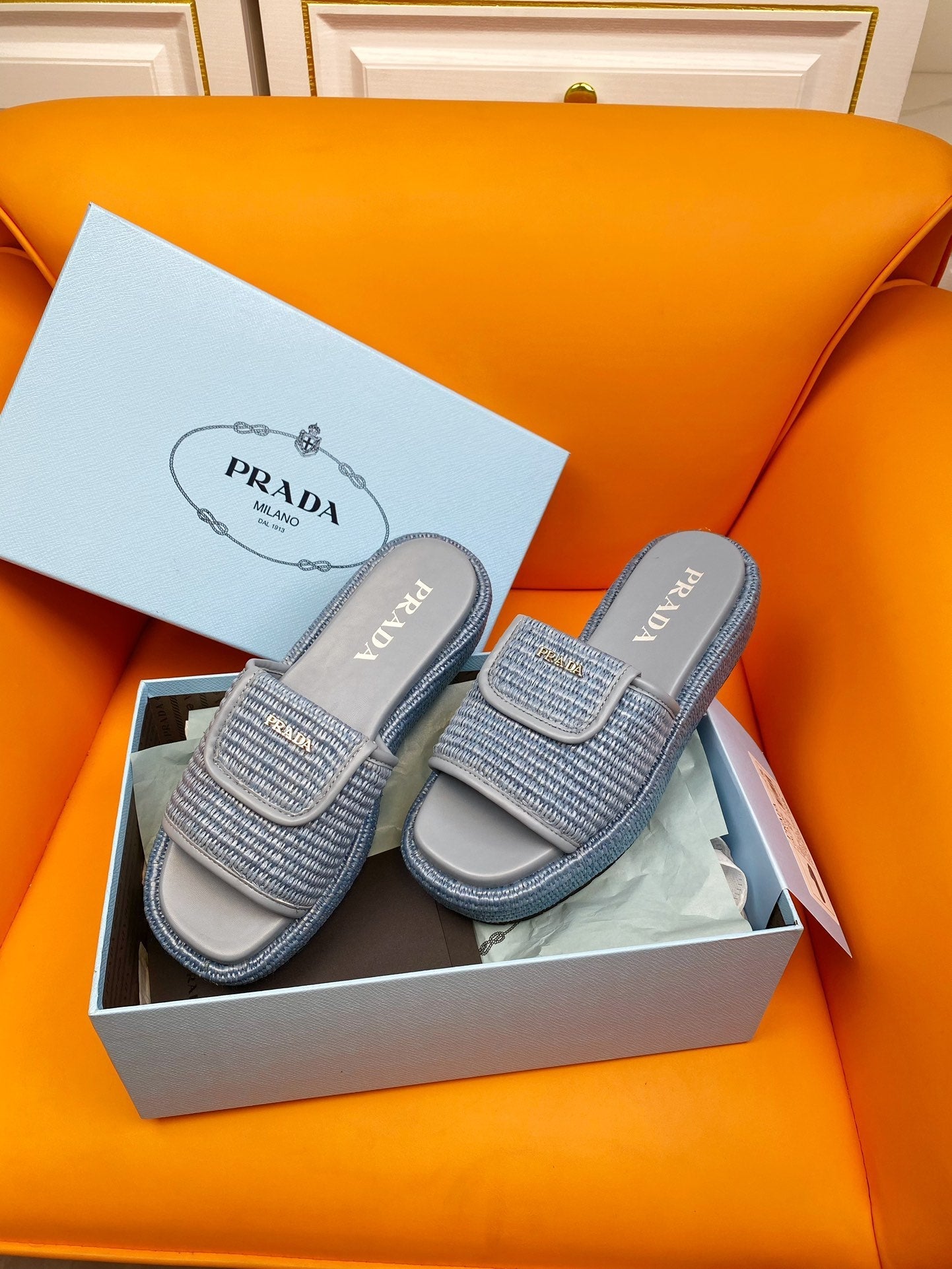 PRADA Crochet Mule 20 Baby Blue