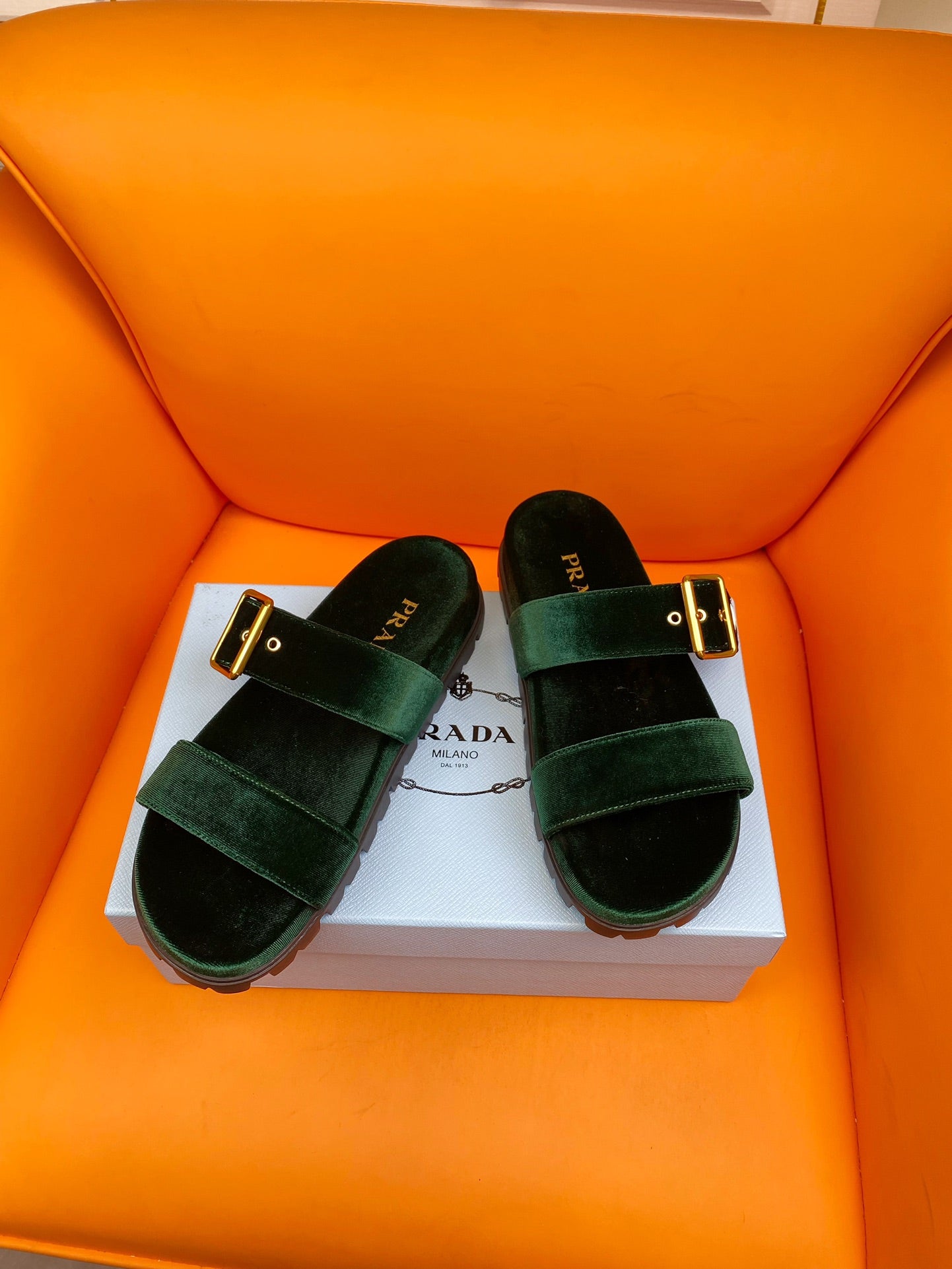 PRADA Slides 10 Velvet Laurent Green