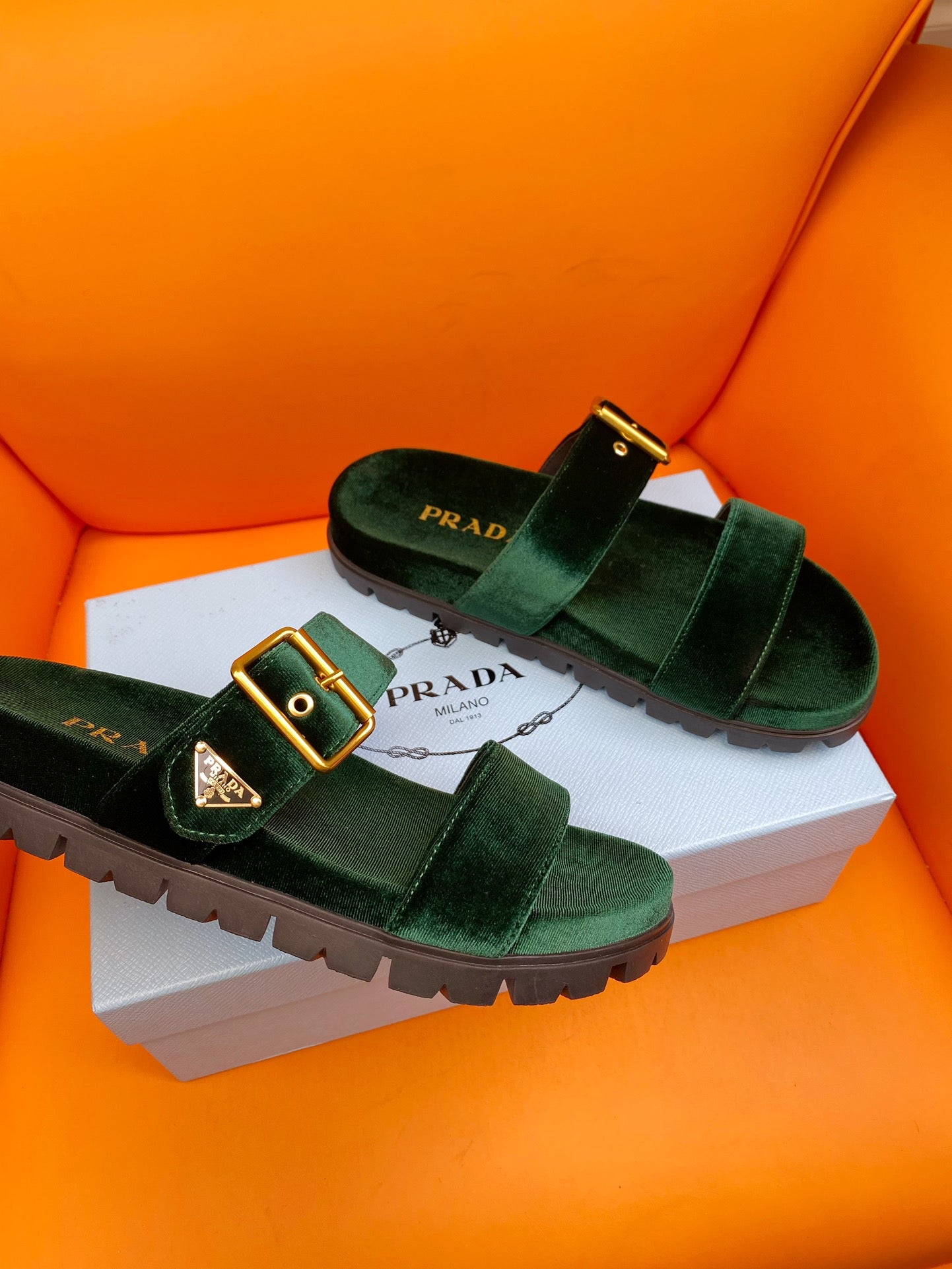 PRADA Slides 10 Velvet Laurent Green