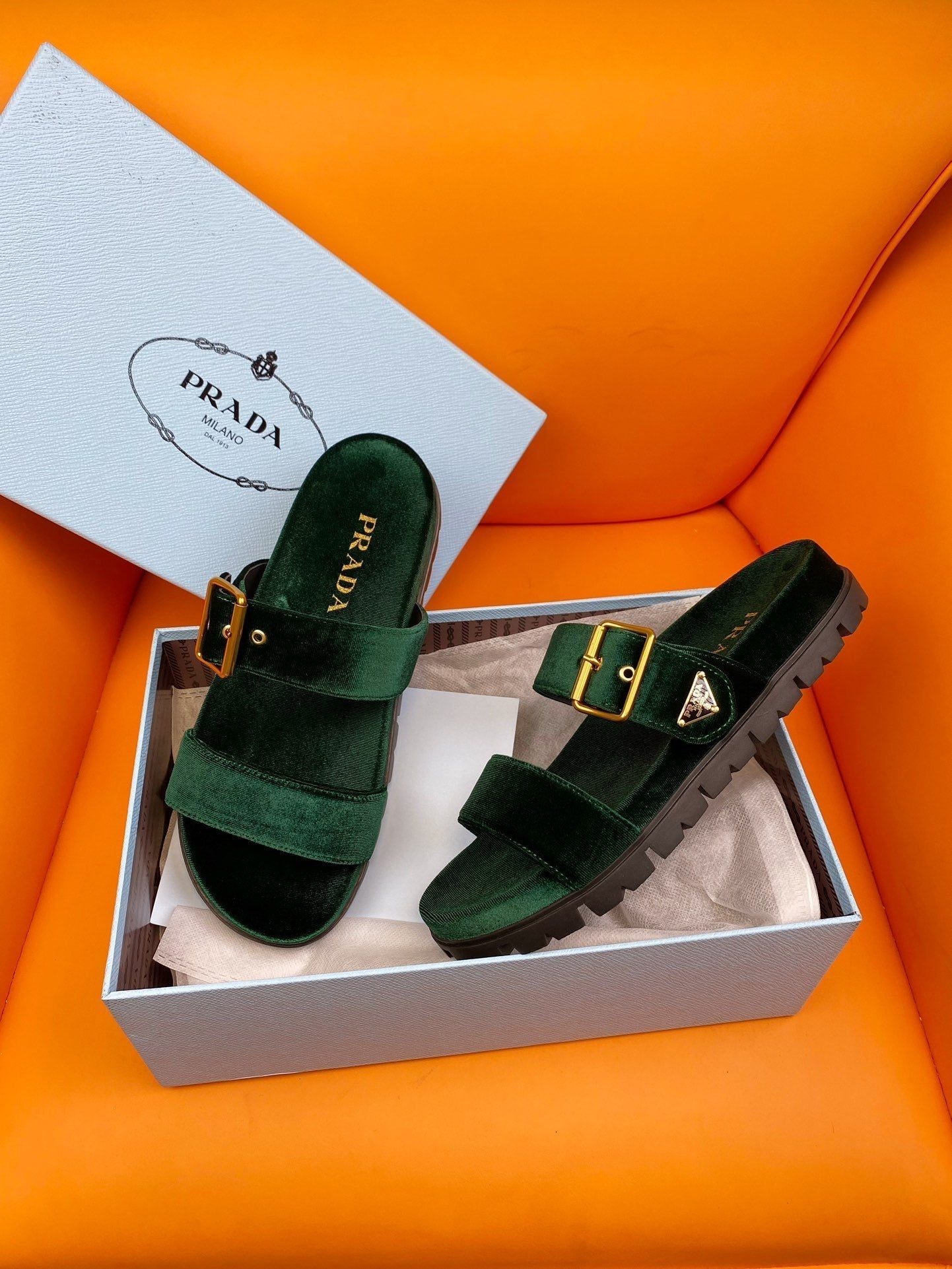 PRADA Slides 10 Velvet Laurent Green