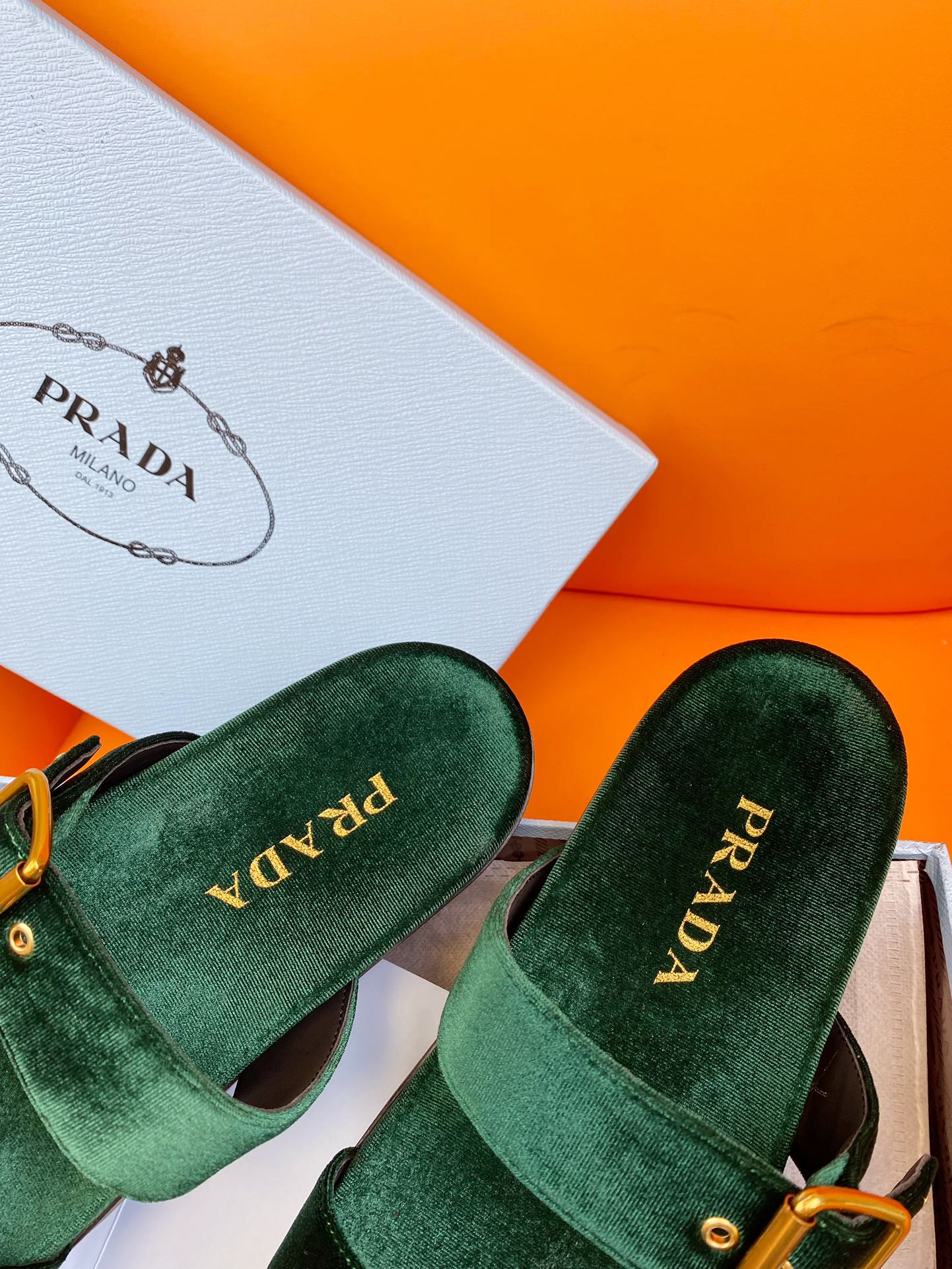 PRADA Slides 10 Velvet Laurent Green