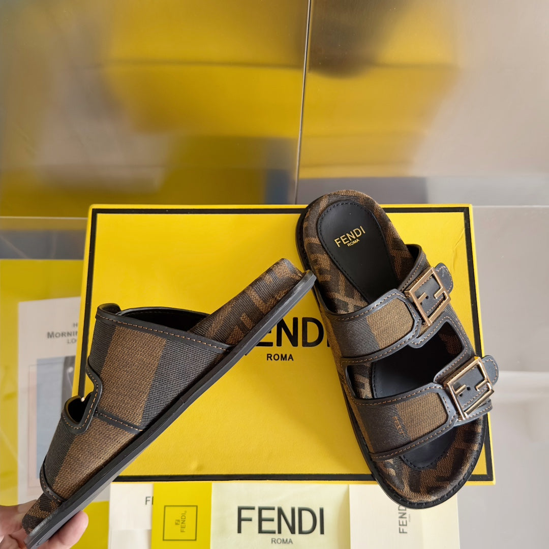 FENDI FF Feel Brown Black Canvas Slide