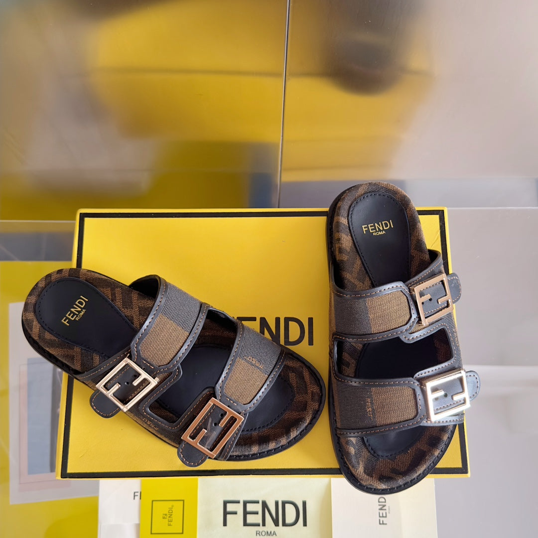 FENDI FF Feel Brown Black Canvas Slide