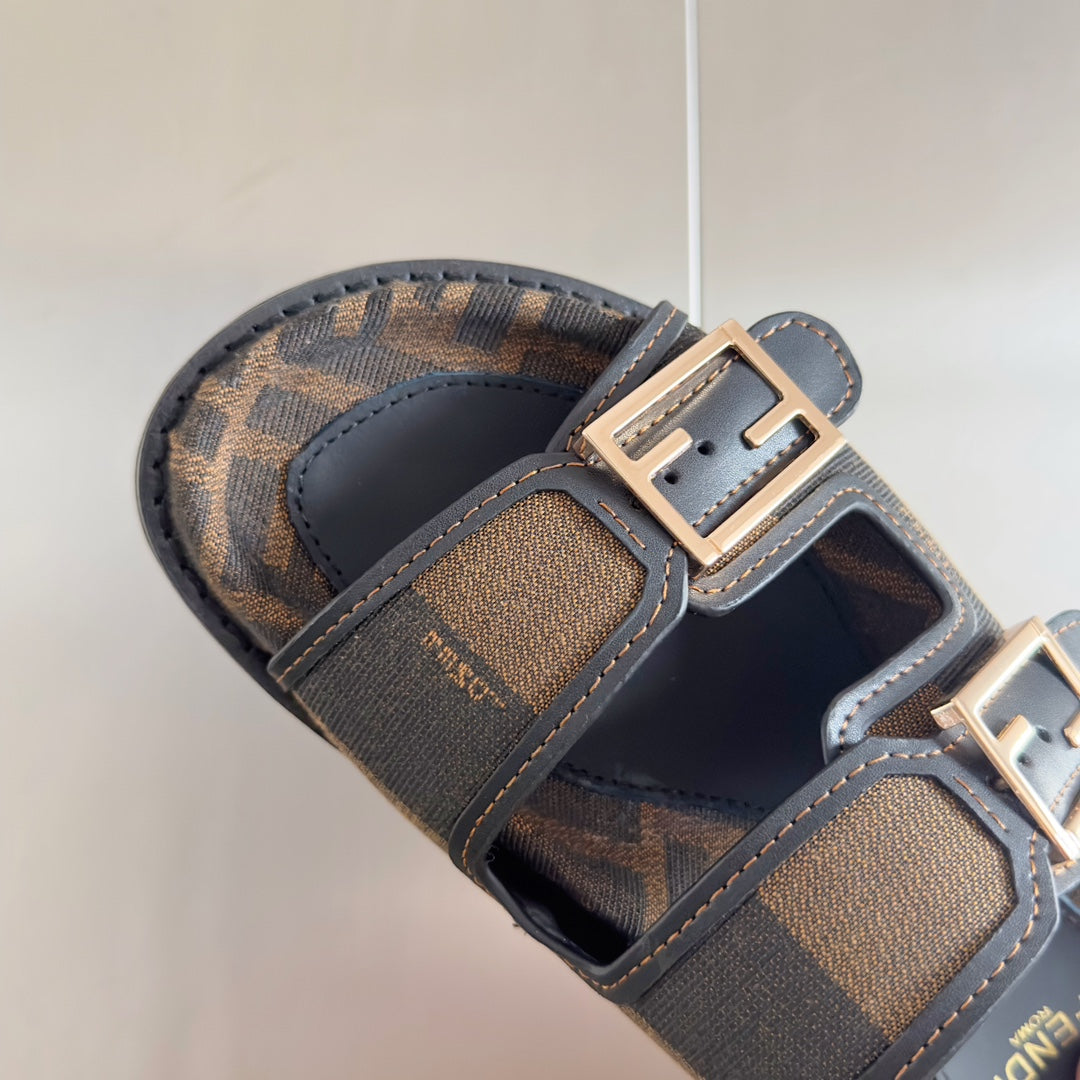 FENDI FF Feel Brown Black Canvas Slide