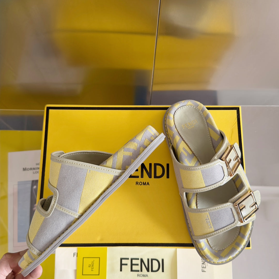 FENDI FF Feel Yellow Grey Canvas Slide