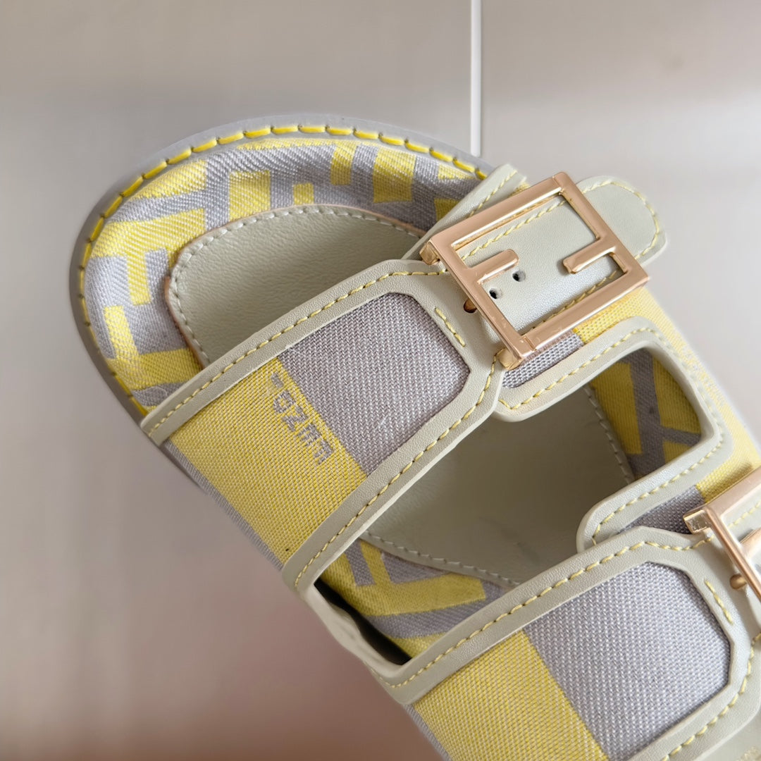 FENDI FF Feel Yellow Grey Canvas Slide