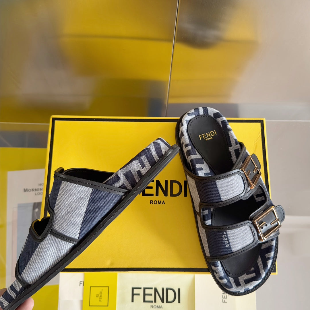 FENDI FF Feel Blue Grey Canvas Slide