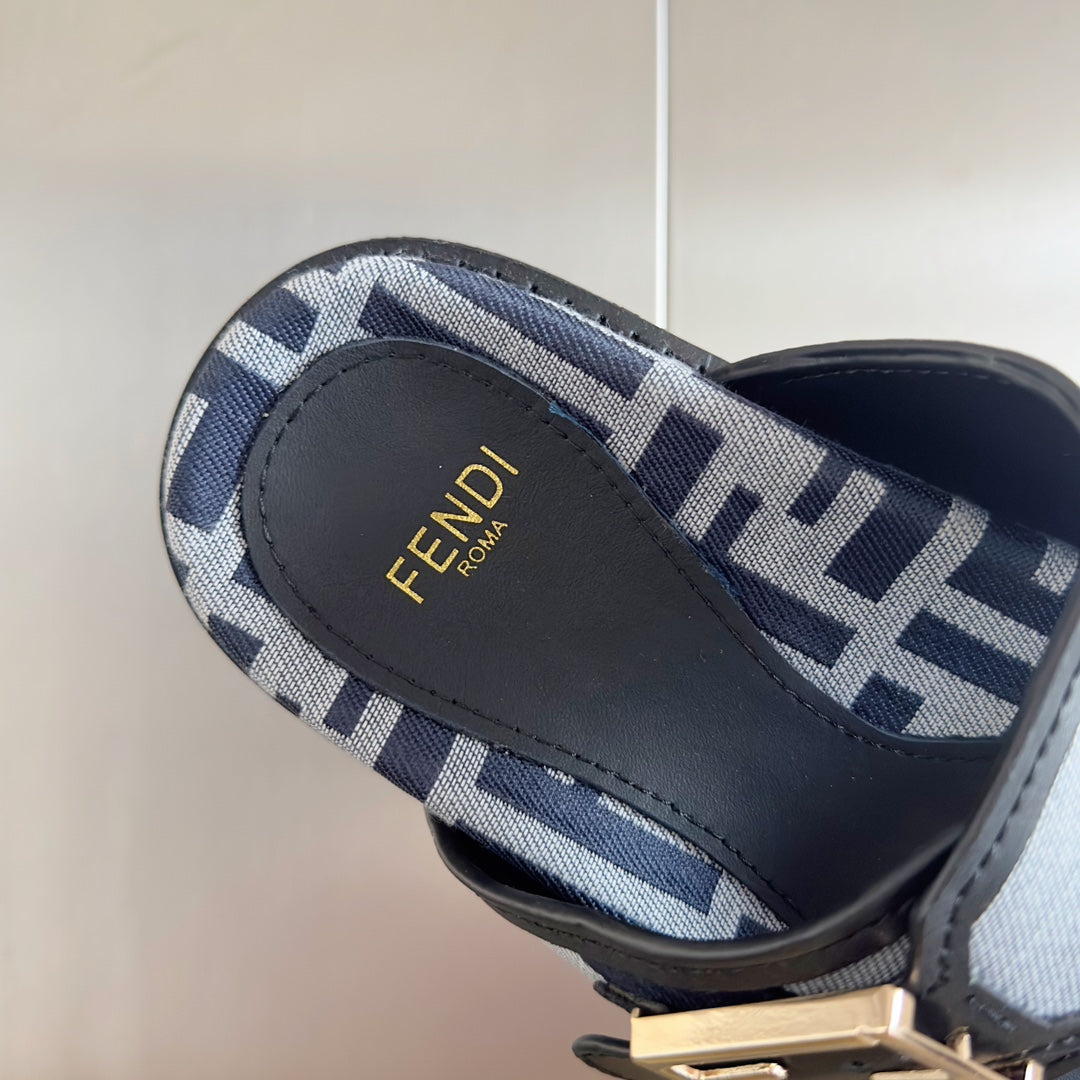 FENDI FF Feel Blue Grey Canvas Slide