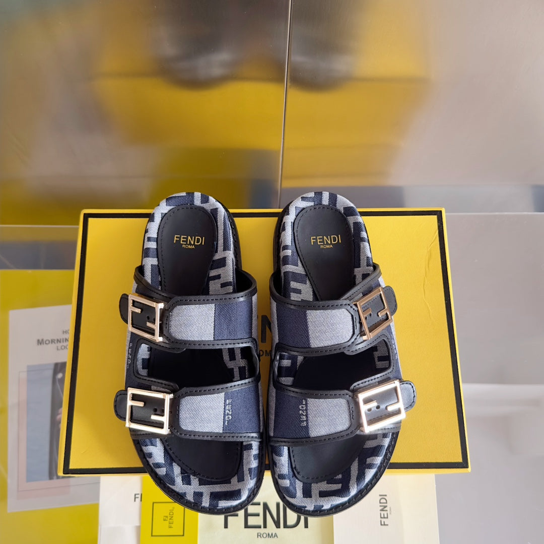 FENDI FF Feel Blue Grey Canvas Slide