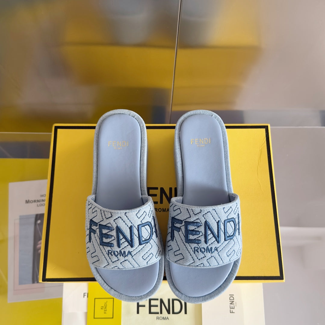 FENDI FF Monogram Sunshine 65 Light Blue Fabric Slide