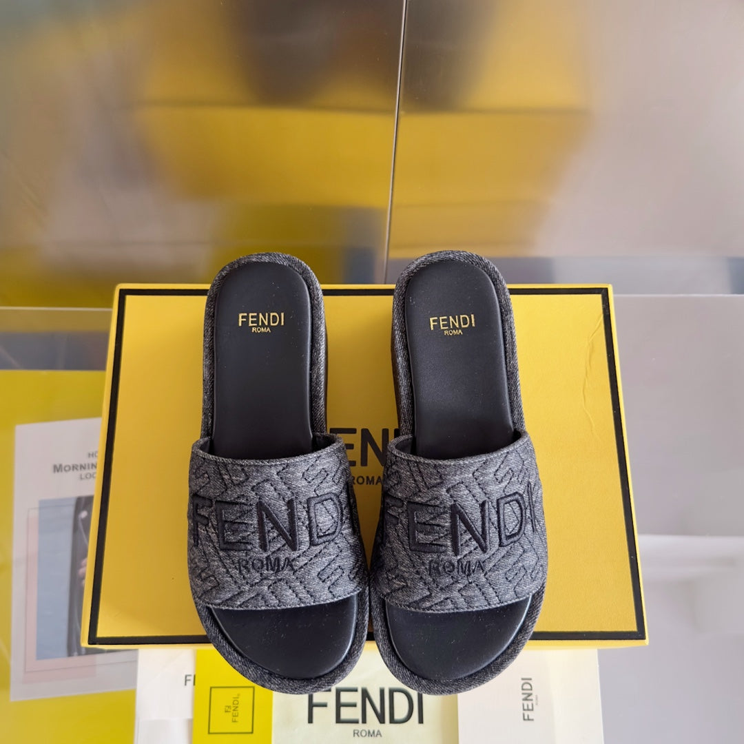 FENDI FF Monogram Sunshine 65 Black Fabric Slide