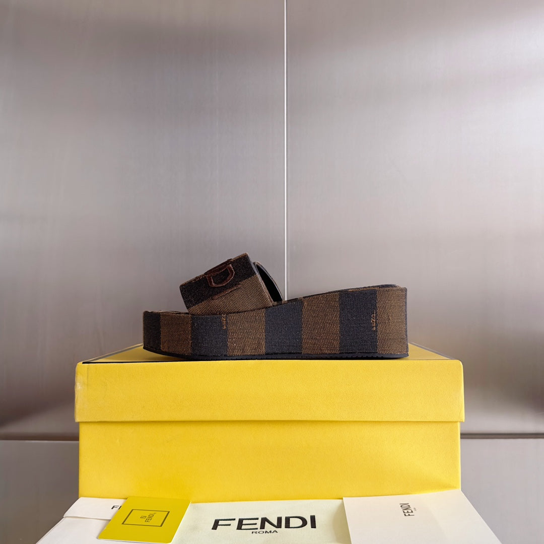 FENDI FF Sunshine 65 Black Brown Canvas Flatform Slide