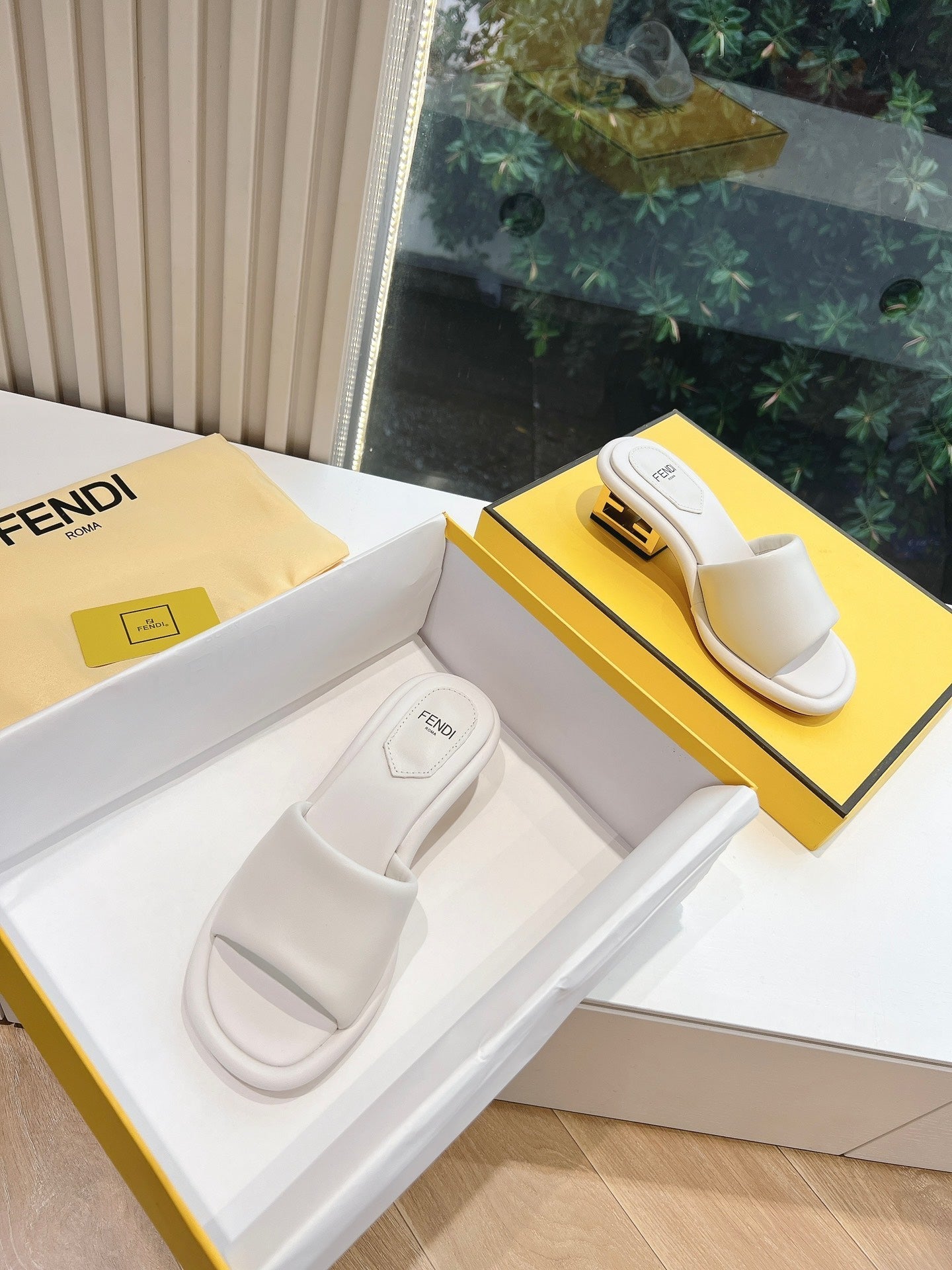FENDI FF Baguette Slides Women 45 Nappa Leather White