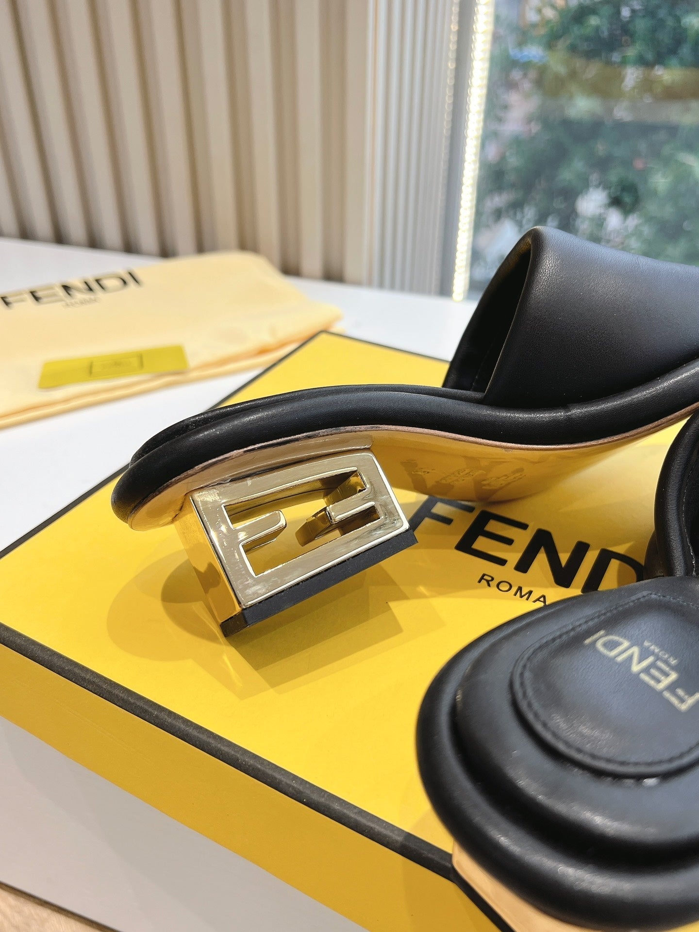 FENDI FF Baguette Slides Women 45 Nappa Leather Black