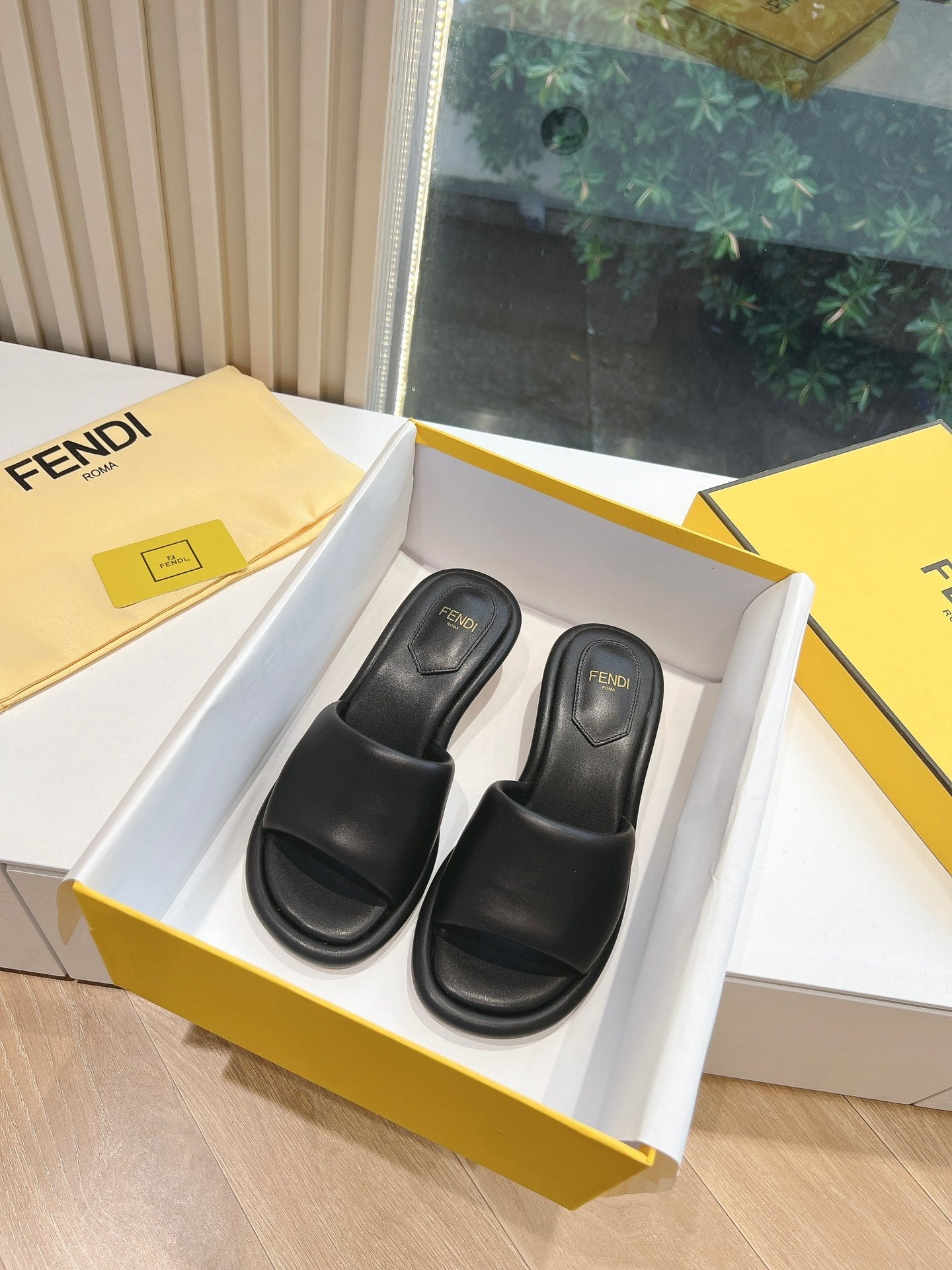 FENDI FF Baguette Slides Women 45 Nappa Leather Black