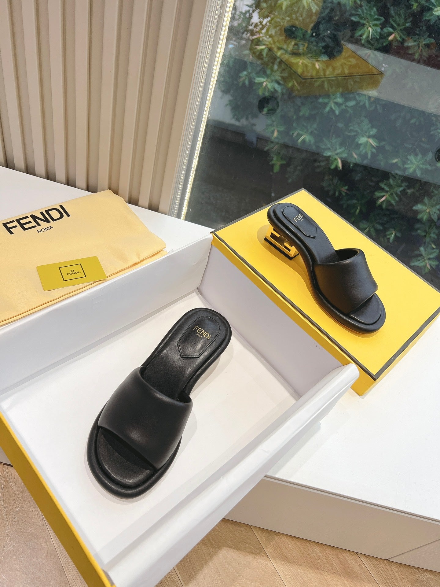 FENDI FF Baguette Slides Women 45 Nappa Leather Black