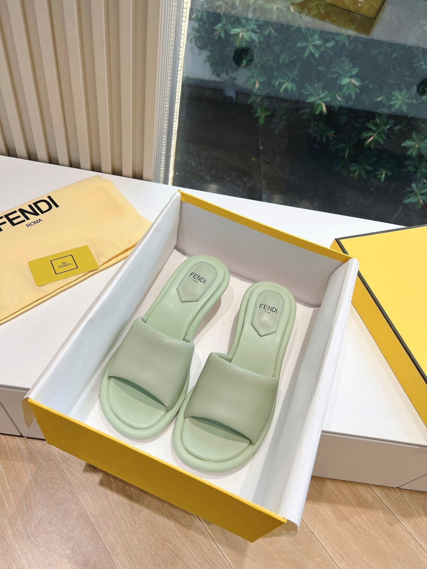FENDI FF Baguette Slides Women 45 Nappa Leather Green