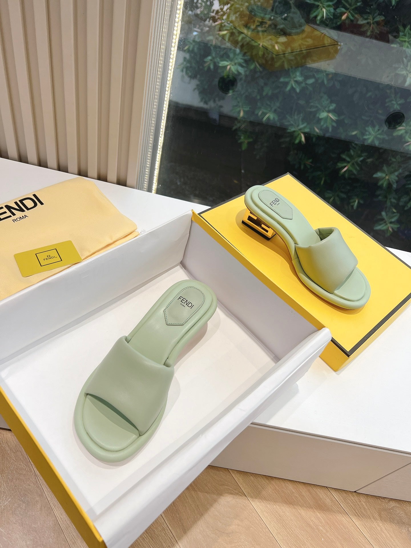 FENDI FF Baguette Slides Women 45 Nappa Leather Green