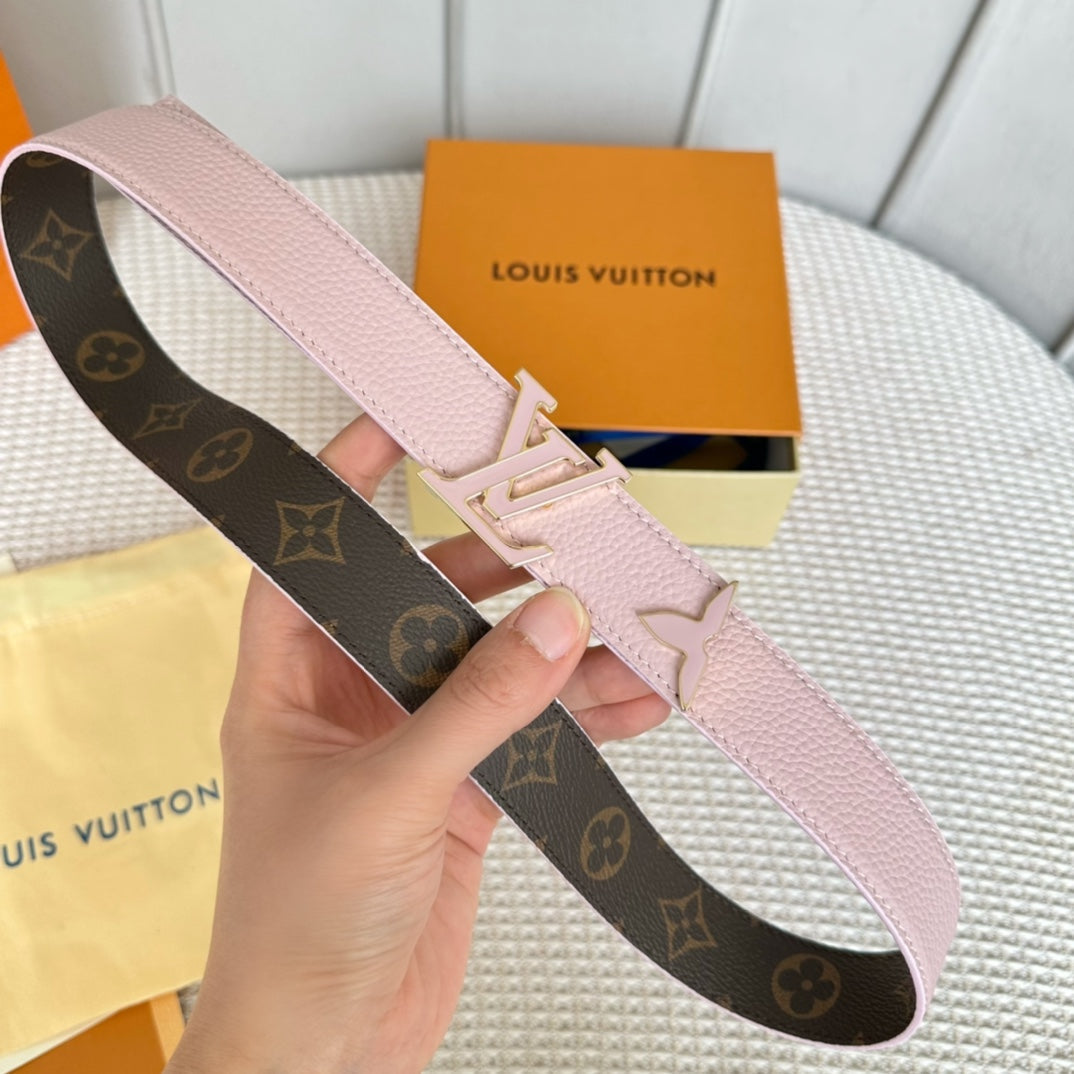 Louis Vuitton Pretty 30mm Reversible Belt Pink Gold Buckle Pink Brown Leather
