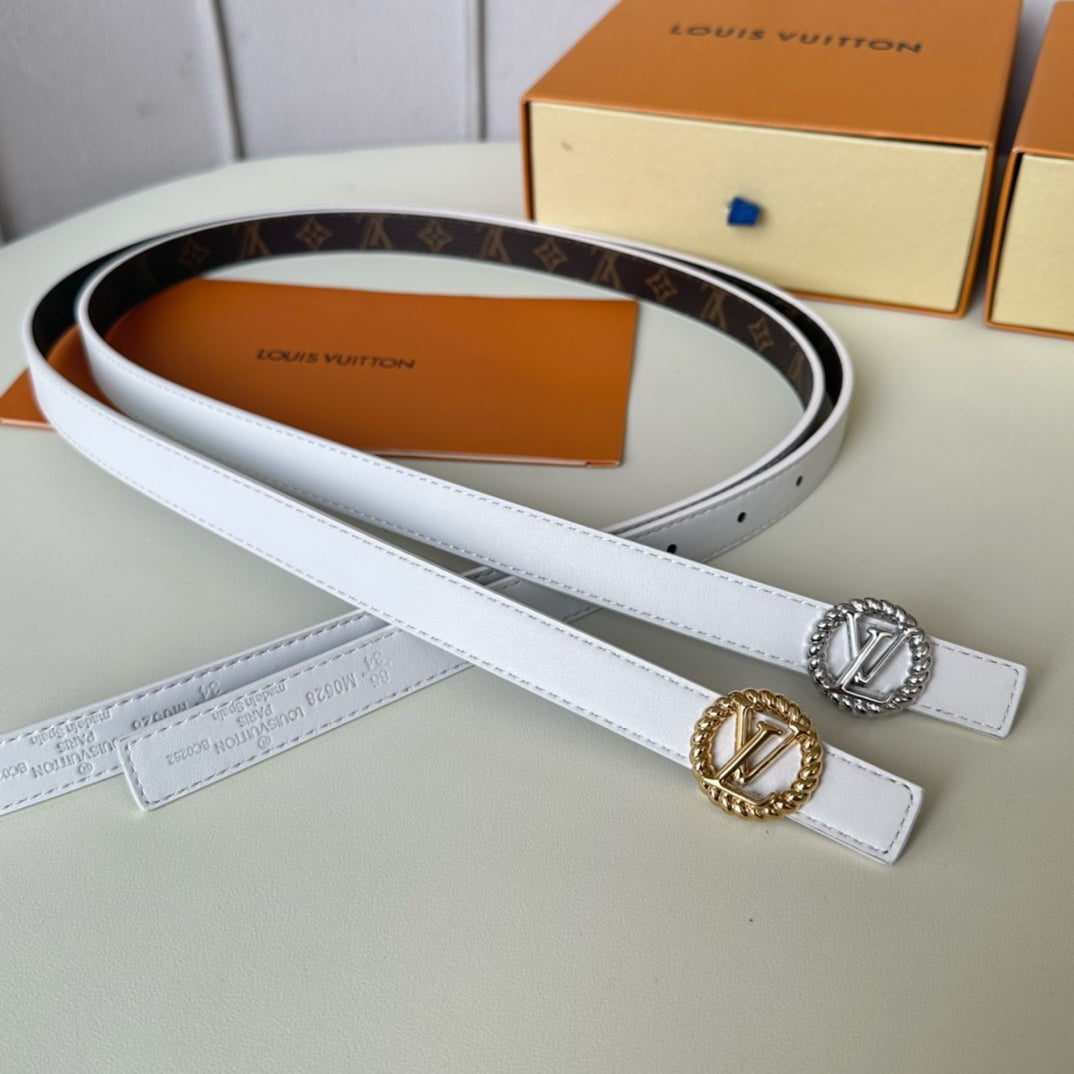 Louis Vuitton Circle Nautical 20mm Reversible Belt Gold Buckle White Brown Lambskin